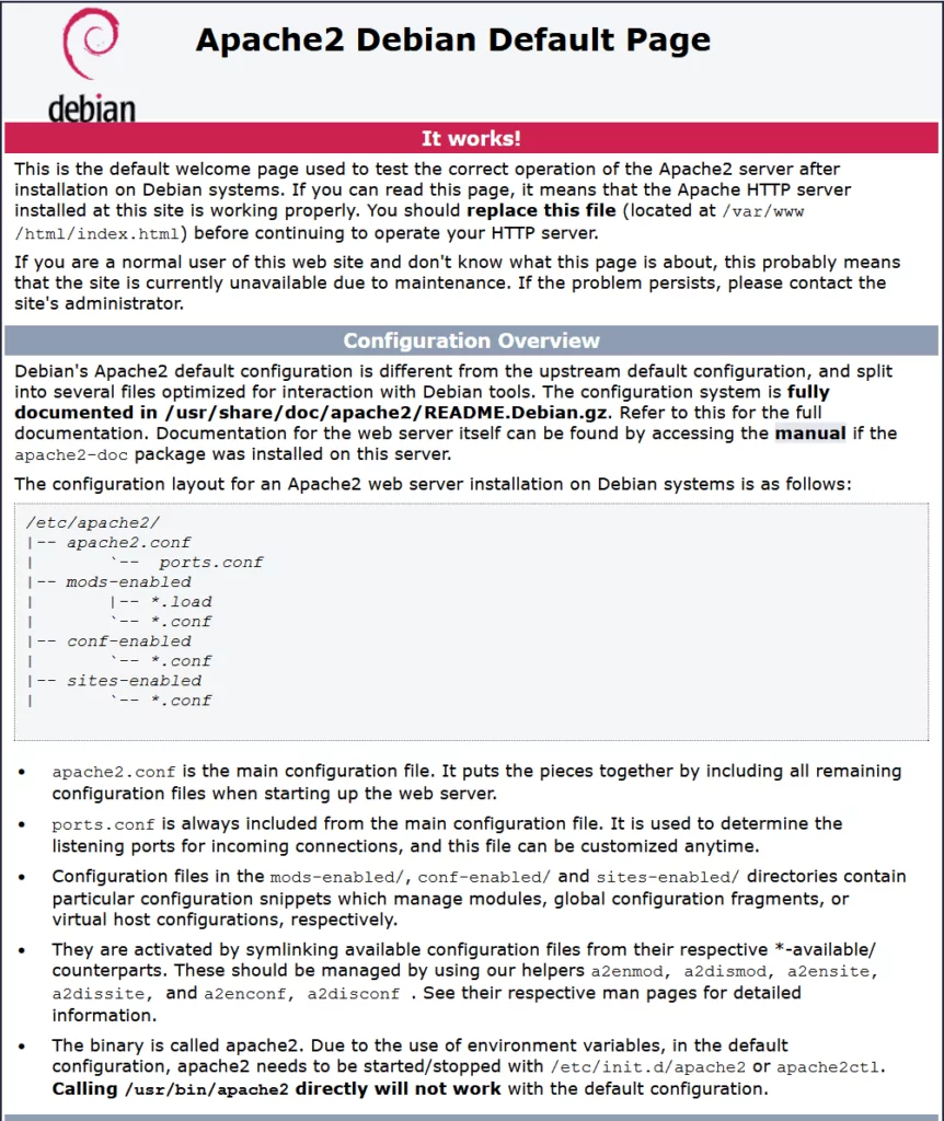 page par défaut apache2 sur debian